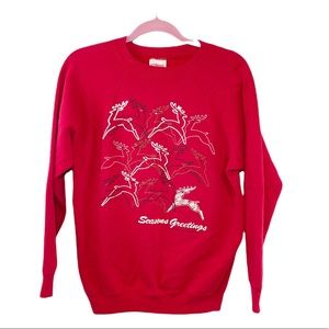 Vintage 90’s red glitter all over reindeer Christmas holiday pullover  sweater